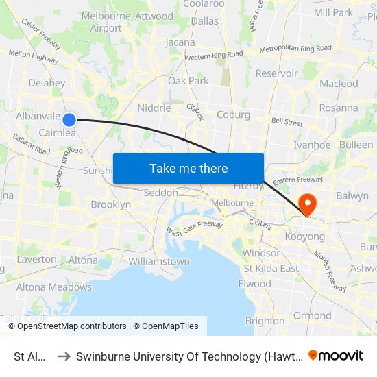 St Albans to Swinburne University Of Technology (Hawthorn Campus) map