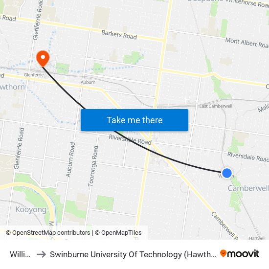 Willison to Swinburne University Of Technology (Hawthorn Campus) map