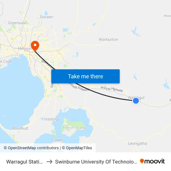 Warragul Station/Alfred St to Swinburne University Of Technology (Hawthorn Campus) map