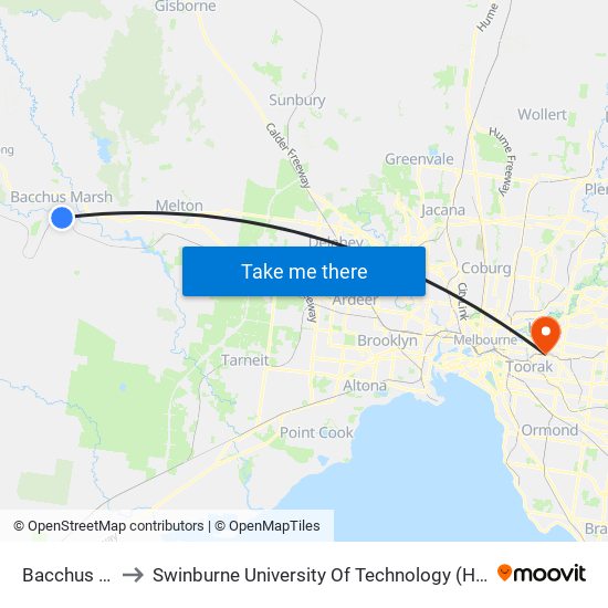 Bacchus Marsh to Swinburne University Of Technology (Hawthorn Campus) map