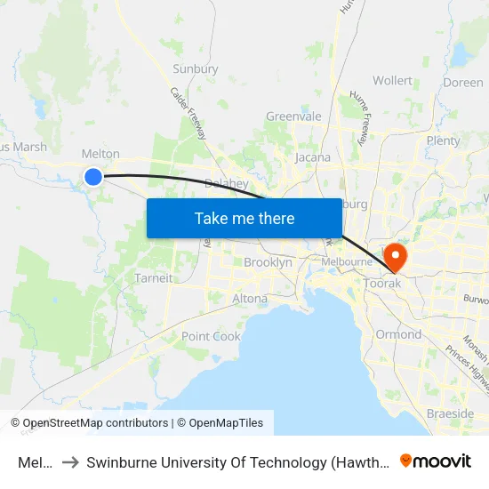 Melton to Swinburne University Of Technology (Hawthorn Campus) map