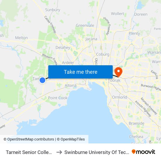 Tarneit Senior College/Leakes Rd (Tarneit) to Swinburne University Of Technology (Hawthorn Campus) map