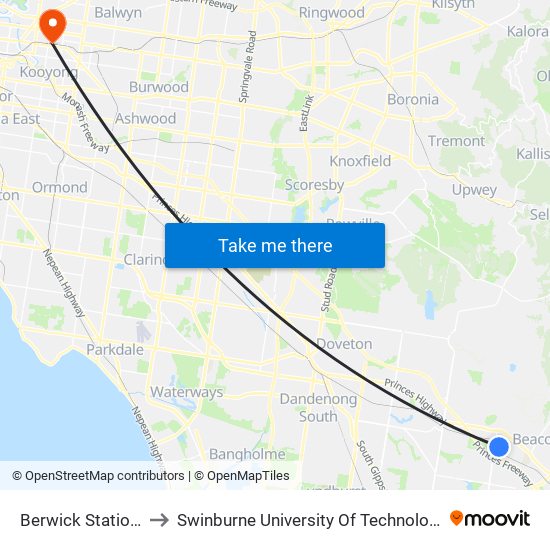 Berwick Station (Berwick) to Swinburne University Of Technology (Hawthorn Campus) map