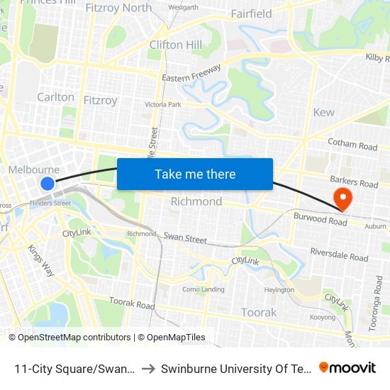 11-City Square/Swanston St (Melbourne City) to Swinburne University Of Technology (Hawthorn Campus) map