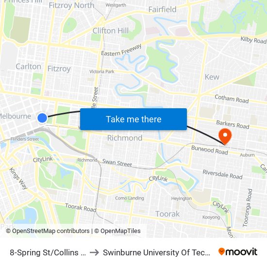 8-Spring St/Collins St (Melbourne City) to Swinburne University Of Technology (Hawthorn Campus) map