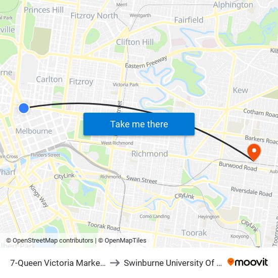 7-Queen Victoria Market/Elizabeth St (Melbourne City) to Swinburne University Of Technology (Hawthorn Campus) map