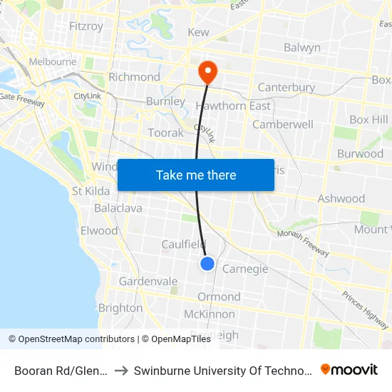 Booran Rd/Glenhuntly Rd #58 to Swinburne University Of Technology (Hawthorn Campus) map