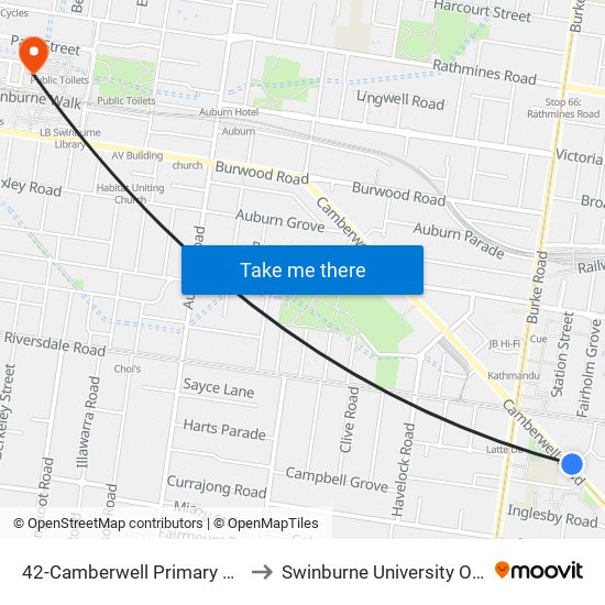 42-Camberwell Primary School/Camberwell Rd (Camberwell) to Swinburne University Of Technology (Hawthorn Campus) map