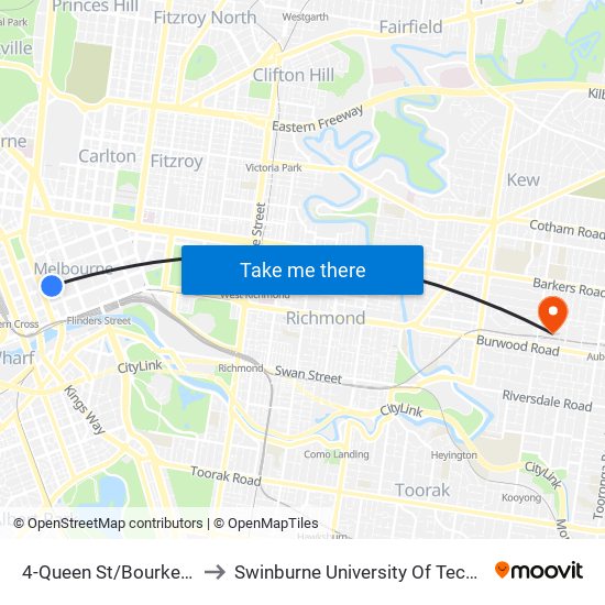 4-Queen St/Bourke St (Melbourne City) to Swinburne University Of Technology (Hawthorn Campus) map