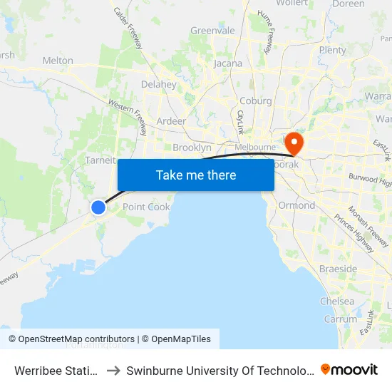 Werribee Station/Manly St to Swinburne University Of Technology (Hawthorn Campus) map