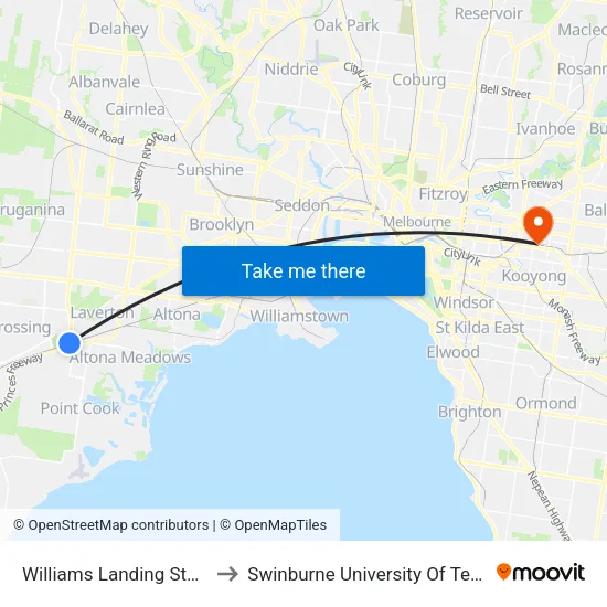 Williams Landing Station to Swinburne University Of Technology (Hawthorn Campus) map