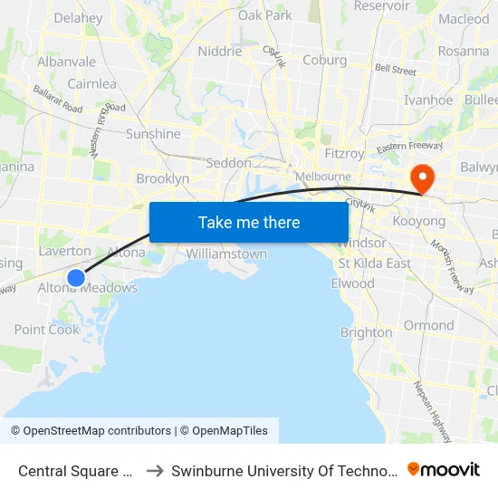 Central Square Sc/Central Ave to Swinburne University Of Technology (Hawthorn Campus) map