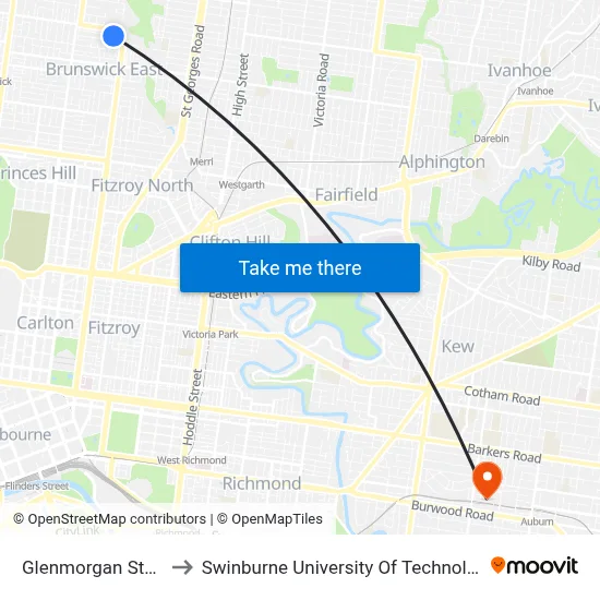 Glenmorgan St/Nicholson St to Swinburne University Of Technology (Hawthorn Campus) map