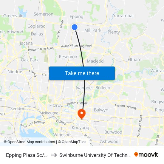 Epping Plaza Sc/High St (Epping) to Swinburne University Of Technology (Hawthorn Campus) map