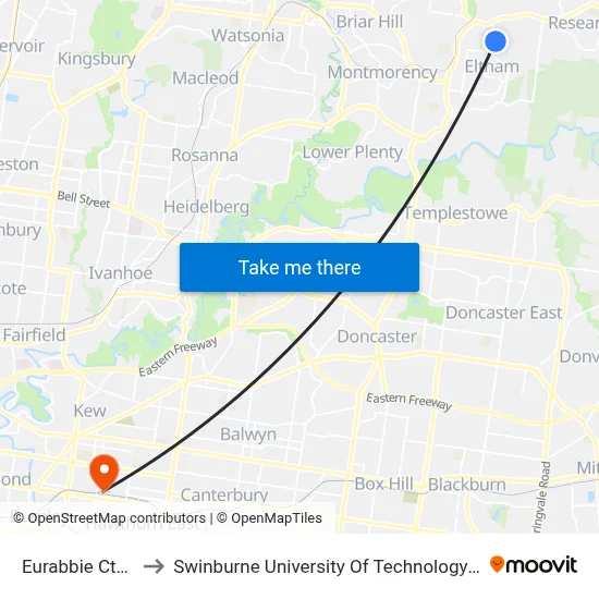 Eurabbie Ct/Beard St to Swinburne University Of Technology (Hawthorn Campus) map