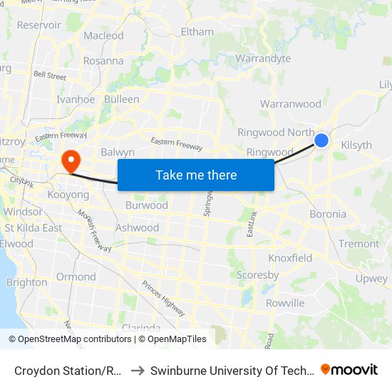 Croydon Station/Railway Gr (Croydon) to Swinburne University Of Technology (Hawthorn Campus) map