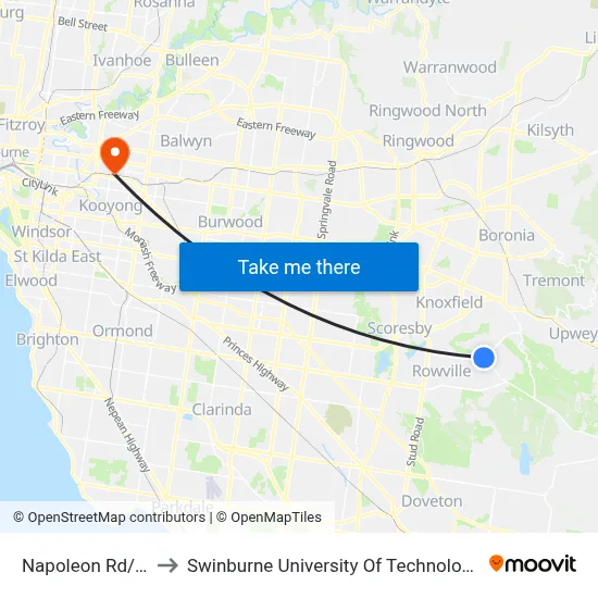 Napoleon Rd/Kelletts Rd to Swinburne University Of Technology (Hawthorn Campus) map