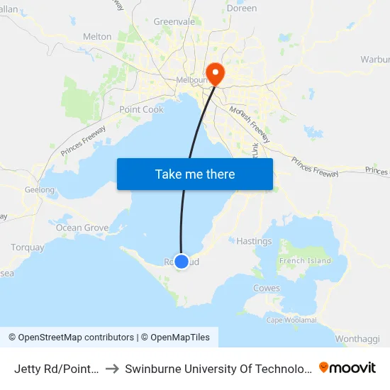 Jetty Rd/Point Nepean Rd to Swinburne University Of Technology (Hawthorn Campus) map