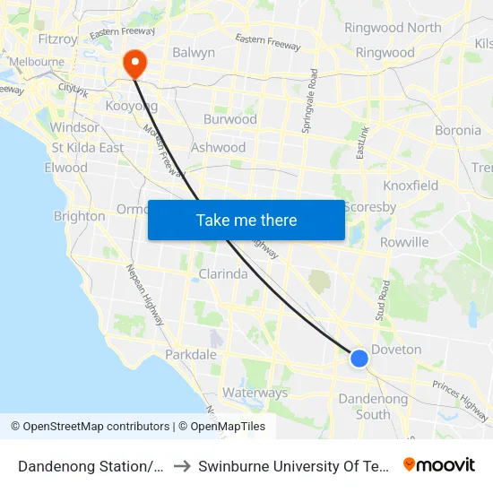 Dandenong Station/Foster St to Swinburne University Of Technology (Hawthorn Campus) map