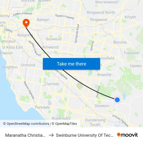 Maranatha Christian School/Reema Bvd to Swinburne University Of Technology (Hawthorn Campus) map