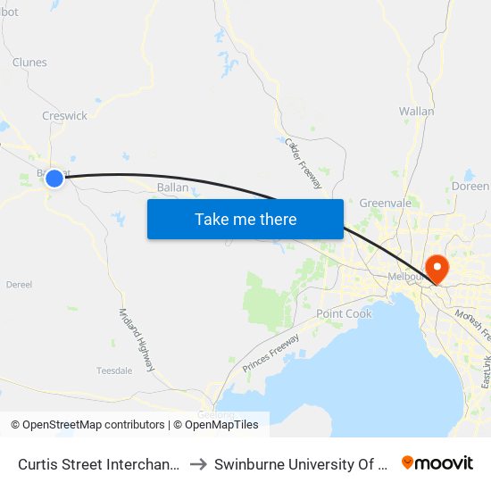 Curtis Street Interchange/Curtis St (Ballarat Central) to Swinburne University Of Technology (Hawthorn Campus) map