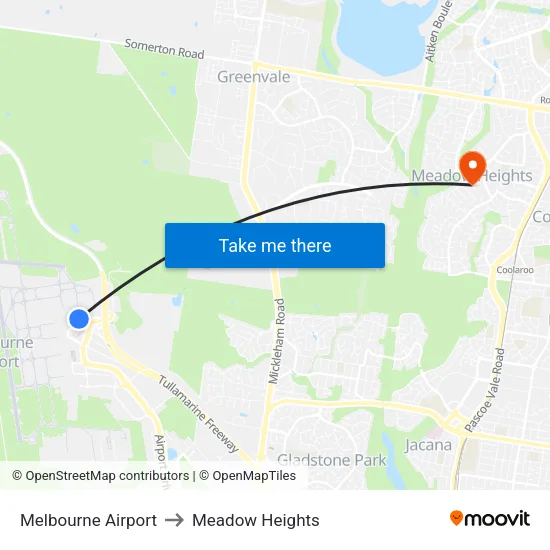 Melbourne Airport to Meadow Heights map