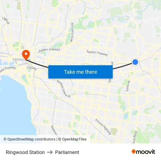 Ringwood Station to Parliament map