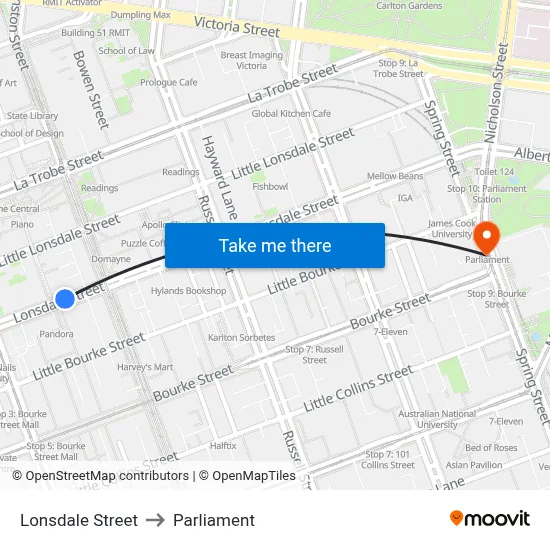 Lonsdale Street to Parliament map
