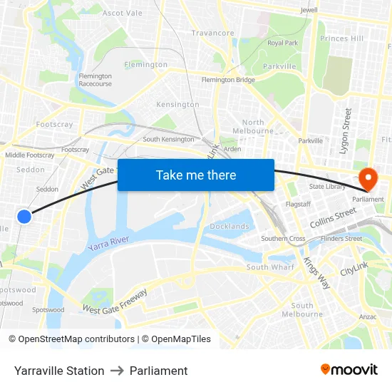 Yarraville Station to Parliament map