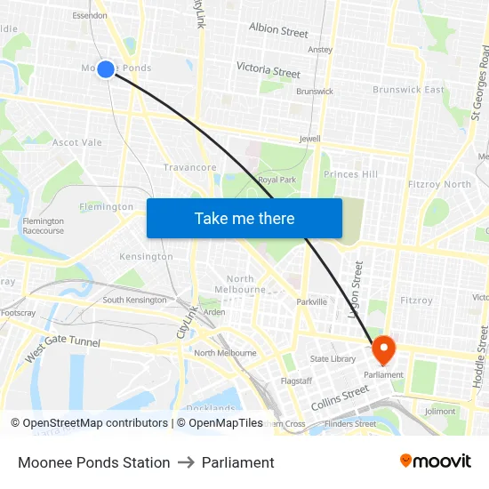 Moonee Ponds Station to Parliament map