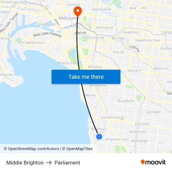 Middle Brighton to Parliament map