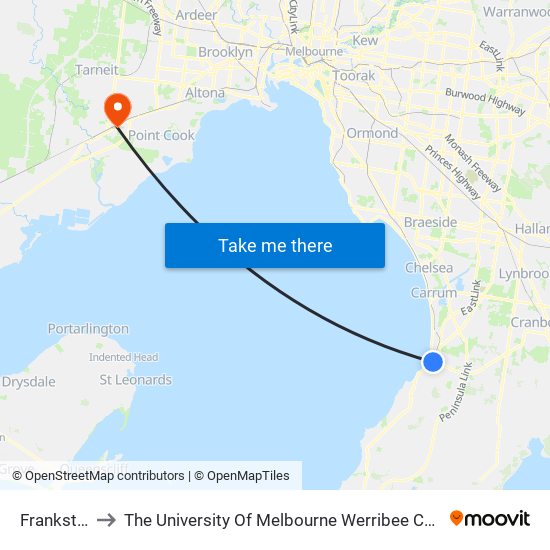 Frankston to The University Of Melbourne Werribee Campus map