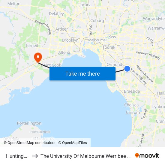 Huntingdale to The University Of Melbourne Werribee Campus map