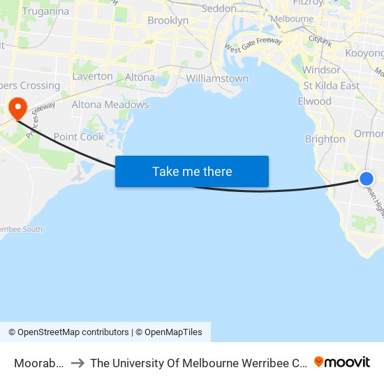 Moorabbin to The University Of Melbourne Werribee Campus map