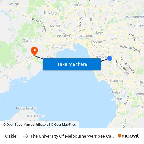 Oakleigh to The University Of Melbourne Werribee Campus map