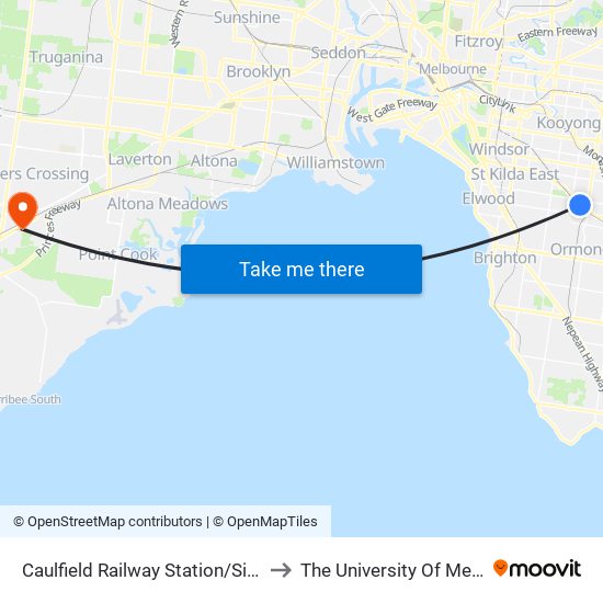 Caulfield Railway Station/Sir John Monash Dr (Caulfield East) to The University Of Melbourne Werribee Campus map