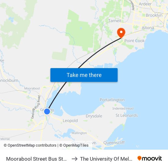 Moorabool Street Bus Stops/Moorabool St (Geelong) to The University Of Melbourne Werribee Campus map