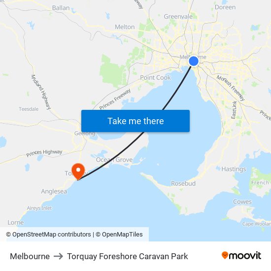 Melbourne to Torquay Foreshore Caravan Park map