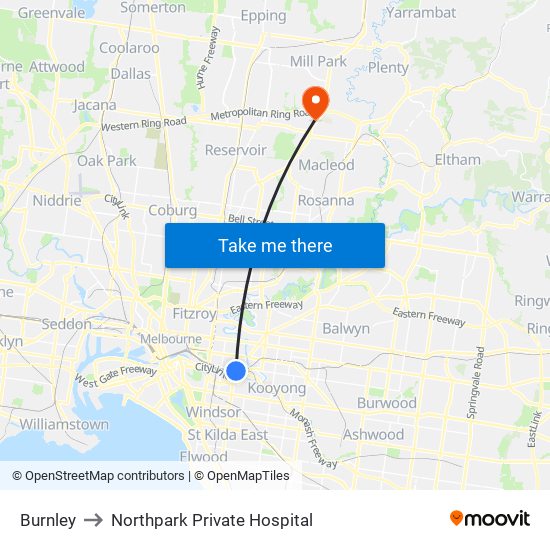 Burnley to Northpark Private Hospital map