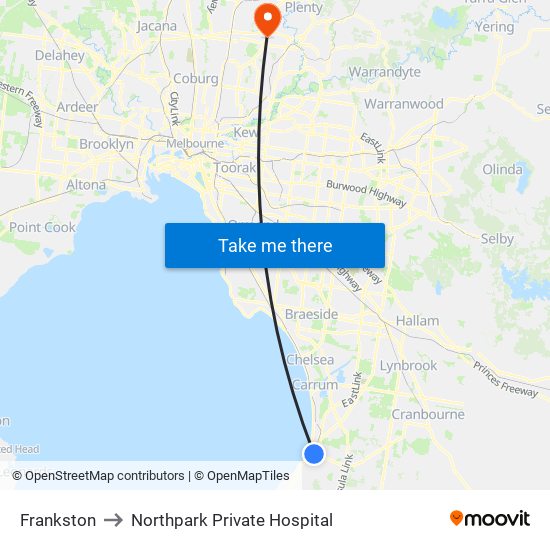 Frankston to Northpark Private Hospital map