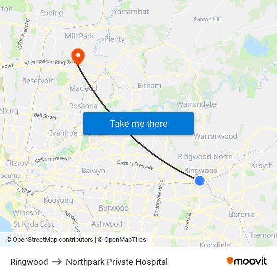 Ringwood to Northpark Private Hospital map