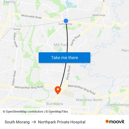 South Morang to Northpark Private Hospital map