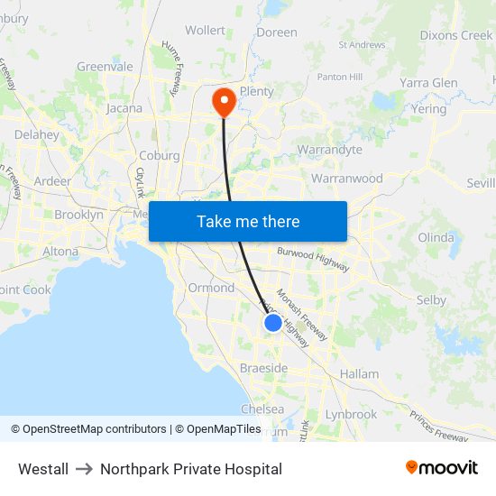 Westall to Northpark Private Hospital map
