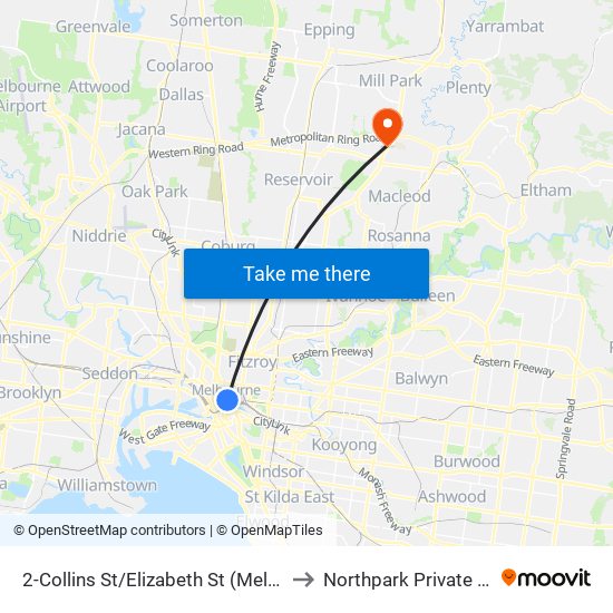 2-Collins St/Elizabeth St (Melbourne City) to Northpark Private Hospital map