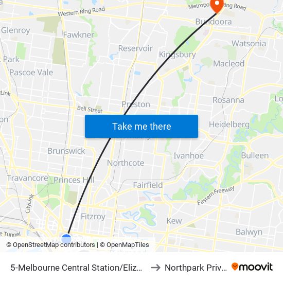 5-Melbourne Central Station/Elizabeth St (Melbourne City) to Northpark Private Hospital map