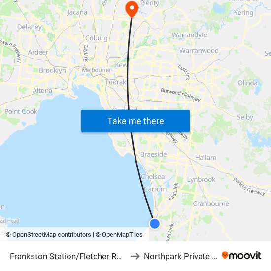 Frankston Station/Fletcher Rd (Frankston) to Northpark Private Hospital map