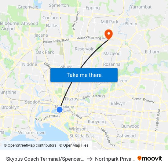 Skybus Coach Terminal/Spencer St (Melbourne City) to Northpark Private Hospital map