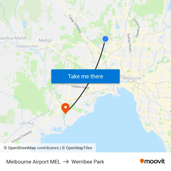 Melbourne Airport MEL to Werribee Park map
