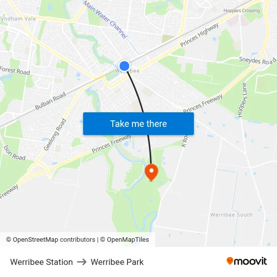 Werribee Station to Werribee Park map