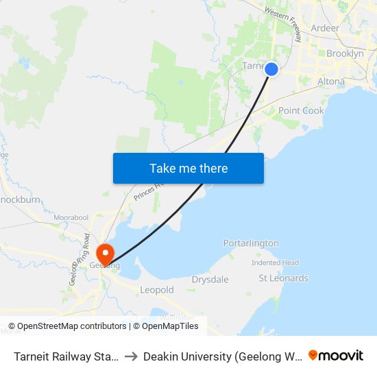 Tarneit Railway Station (Tarneit) to Deakin University (Geelong Waterfront Campus) map